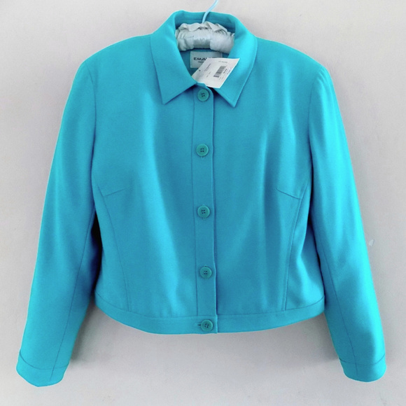 NWT Emanuel Ungaro jacket 8P $385 Aqua Pure wool Blue Short Light New - Picture 1 of 7